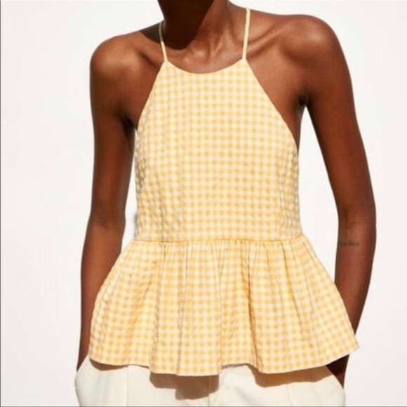 Zara Yellow Gingham Tank with Peplum Hem size Medium - Picture 1 of 10